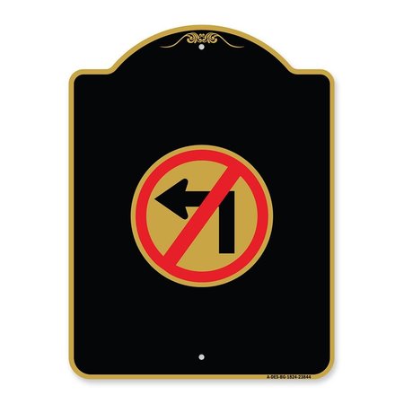 AMISTAD 18 x 24 in. Designer Series Sign - No Left Turn with Graphic Only, Black & Gold AM2161235